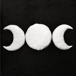 Witchy Triple Moon White Velvet Decorative Pillow Set